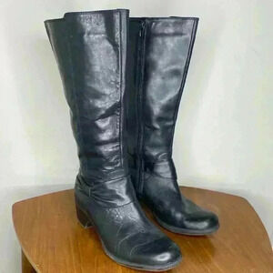 Clarks Black Leather Women’s Size 7.5 Boots Wyld Polka Comfort With Bow & Zip